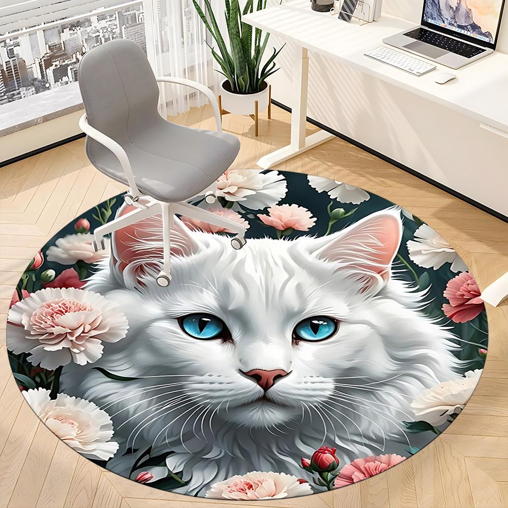 1 Stück Florales Katzenmuster Stuhlteppich für das Büro Maschinenwaschbarer Teppich für das Büro, Gutes Geschenk für Familie oder Freunde yy251225211