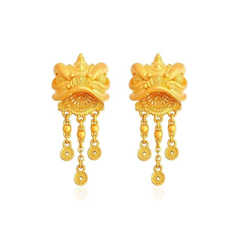 Dames Leeuwendans Kwast Oorbellen | Openwerk leeuwenpatroon, micro-diamant glans met magnetische sluiting