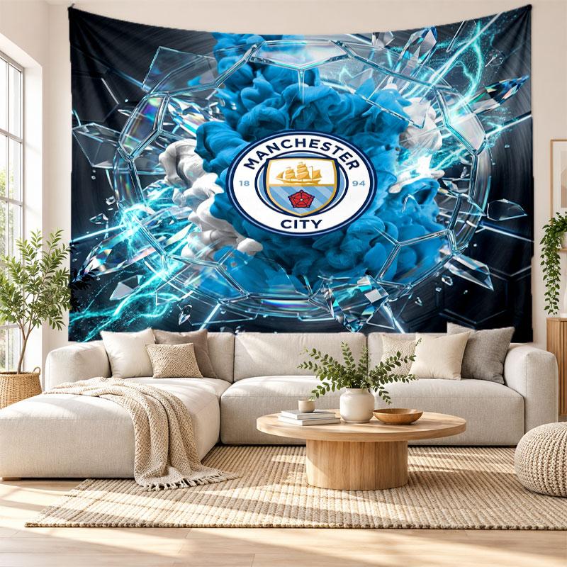 Arazzo da Parete Manchester City, Tessuto Morbido da Appendere, Sfondo Decorativo per Camera da Letto, Arte da Parete per la Casa