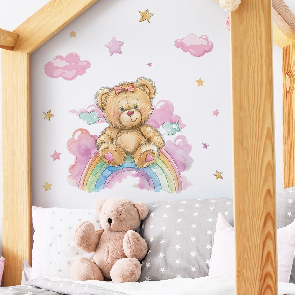 Nálepka na zeď Fun-e64 Cartoon Rainbow Bear Dětský pokoj Mateřská škola Terénní úpravy
