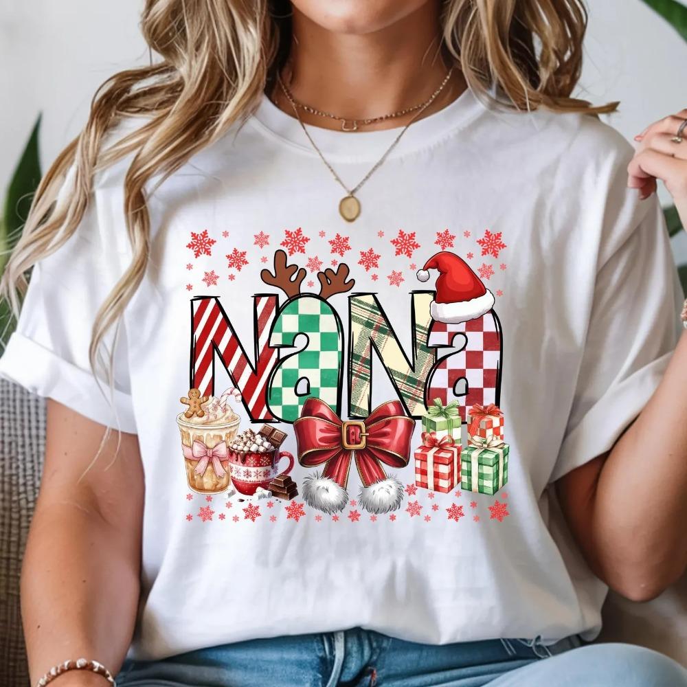 NANA Holiday Christmas TShirt Funny Cartoon Printed Tee Festive Santa Vibes Winter Clothing Women Fashion Casual Xmas Tops
