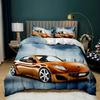 Race Car Bedding Set Twin Size Burning Red Flame Duvet Cover Set 3D Sports Car Comforter Cover King 2/3pcs Polyester Quilt Cover