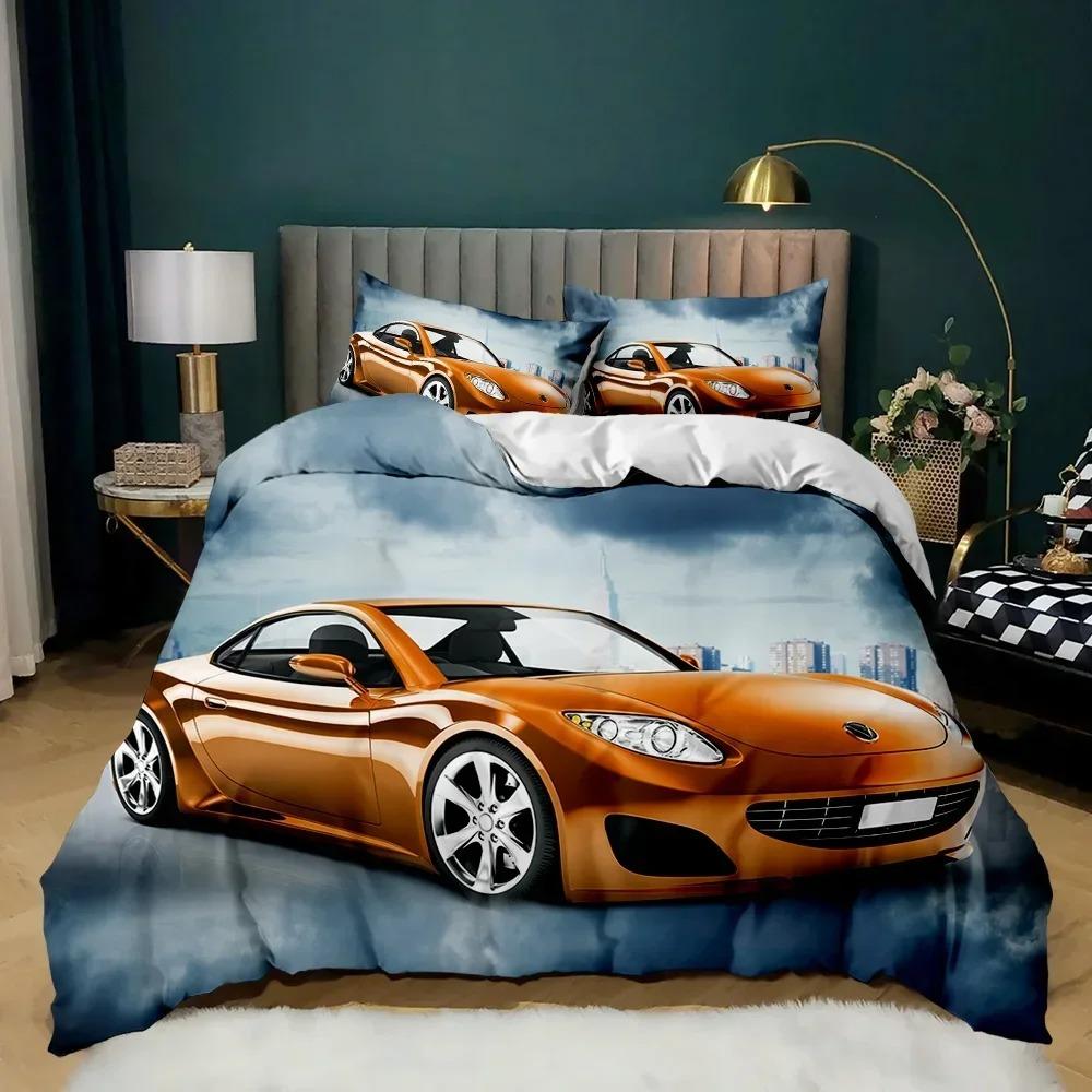 Race Car Bedding Set Twin Size Burning Red Flame Duvet Cover Set 3D Sports Car Comforter Cover King 2/3pcs Polyester Quilt Cover