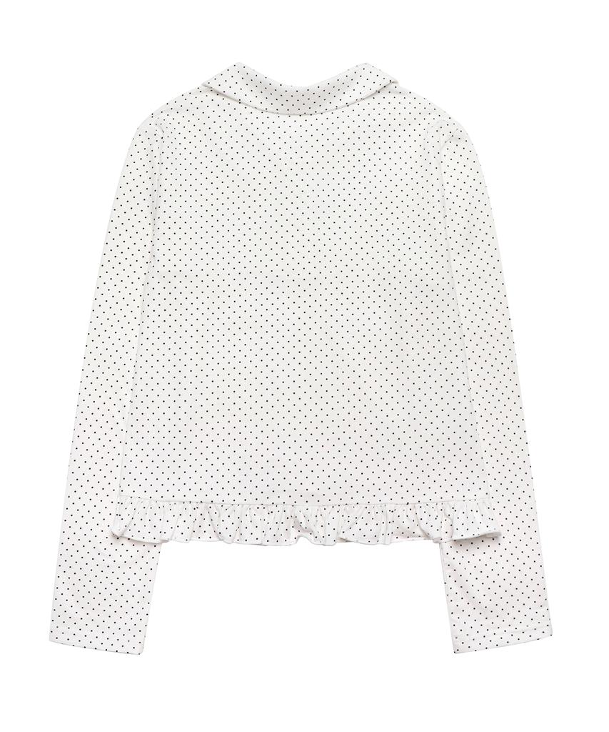 MOYORA Dot Frill Long Sleeve Shirt Blouse [White]