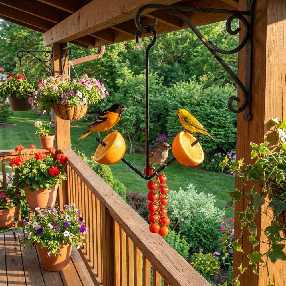 Metal Hummingbird Feeder Hanging Hook Pet Food Storage Rack Fruit Bird Feeder  Yard Porch
