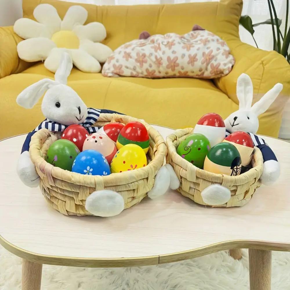 Handwoven Woven Basket Straw Easter Rabbit Decoration Easter Bunny Storage Basket Sundries
