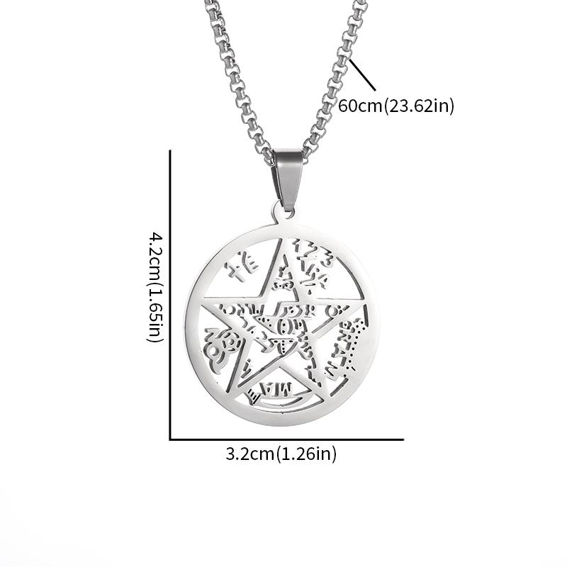 Jewish Four-Letter Hebrew Witchcraft Five-Pointed Star Stainless Steel Pendant Necklace Religious Amulet Jewelry for Men