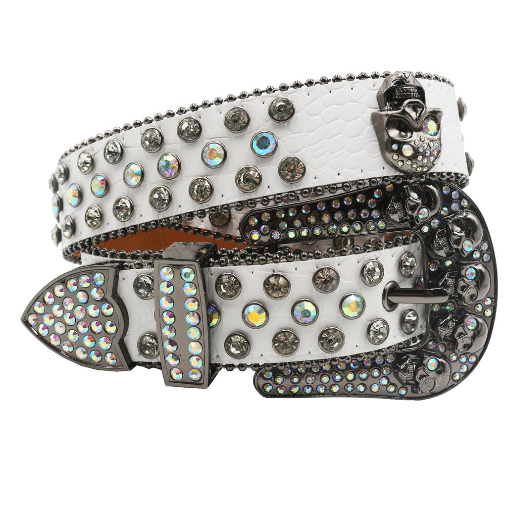 BB Belt European and American Dark Carved Buckle Rhinestone Inlay Belt Ins Sequin Punk Hip-hop Rivet Decorative Belt