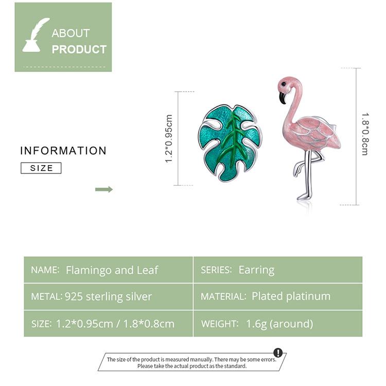 BAMOER 925 Sterling Silber Flamingo und Blatt Ohrringe Waldfrische Ohrstecker für Mädchenschmuck