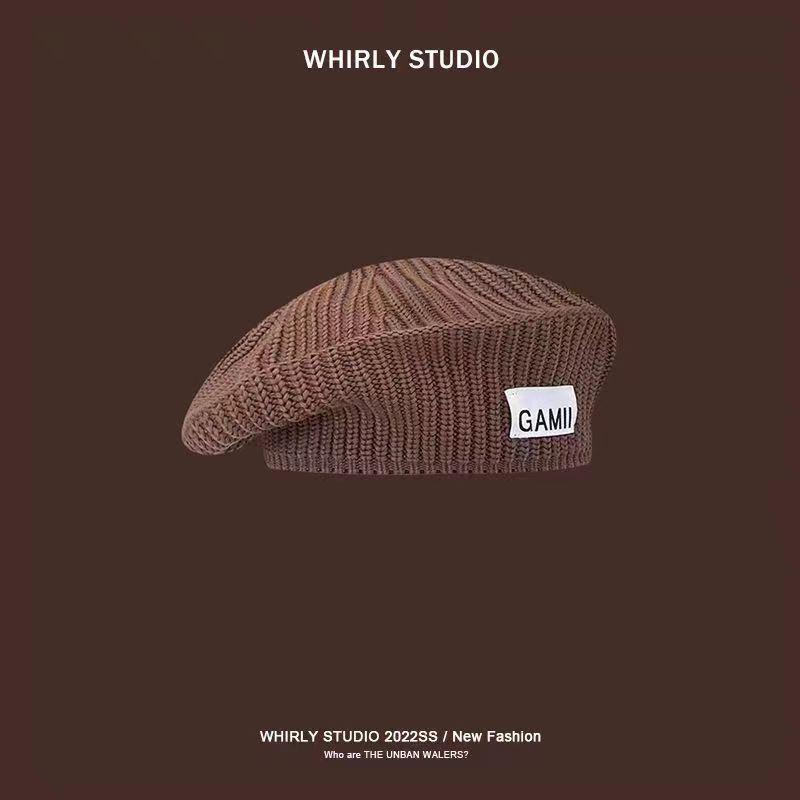 Knitted Woolen Hat for Women In Fall and Winter, Beret Style, Appliquéd Fabric Hat with Large Brim, Luxurious Style, Fashionable for Daily Wear.