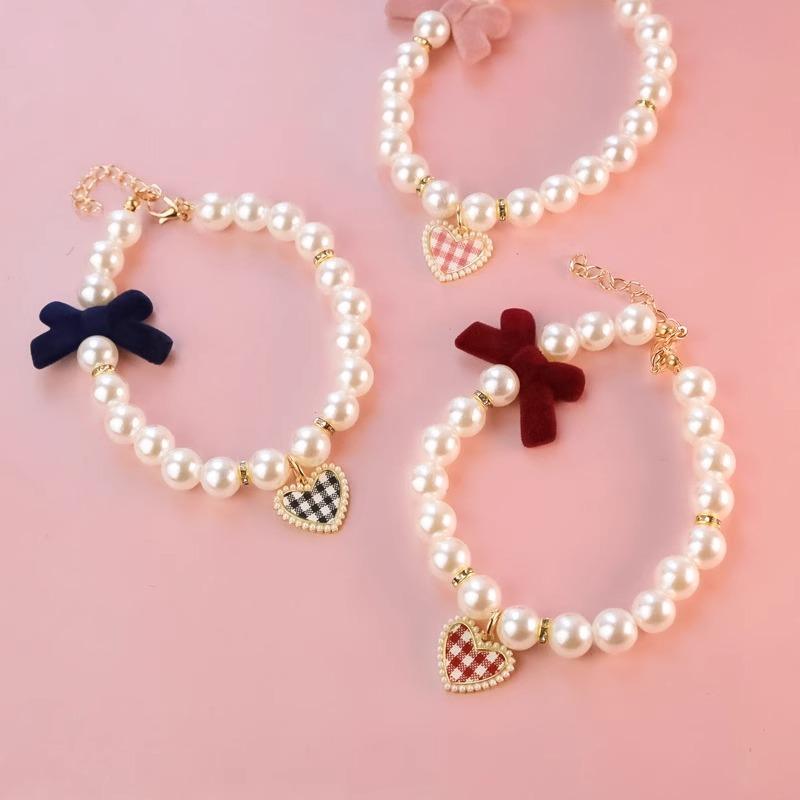 New Series Cat Collar Imitation Pearl Vintage Love Crystal Pendant Neck Ornament Cute Puppy Accessories Also Suitable for Dog