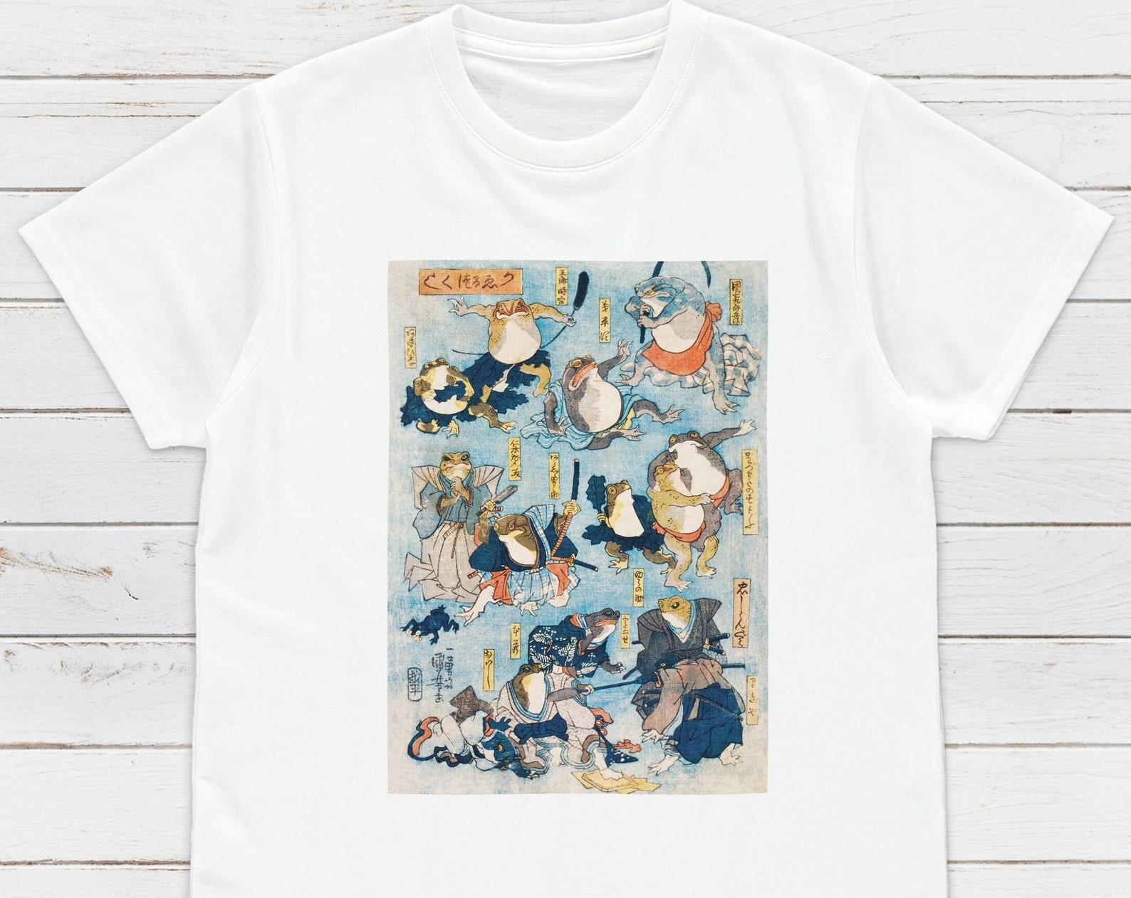Ukiyo-e Woodblock T-Shirt: Samurai Ninja Frogs Kabuki Art S