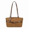 Retro Color‑Block Tote Bag, Metal Buckle Belt Accessory, Riveted Adjustable Shoulder Strap, Spacious Tote For Daily School, Office, Shopping Use