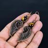 Tiger's Eye 999 Copper Wire Wrapped Earrings, Handmade Gemstone Earrings, Gift For Mom Antique Jewelry