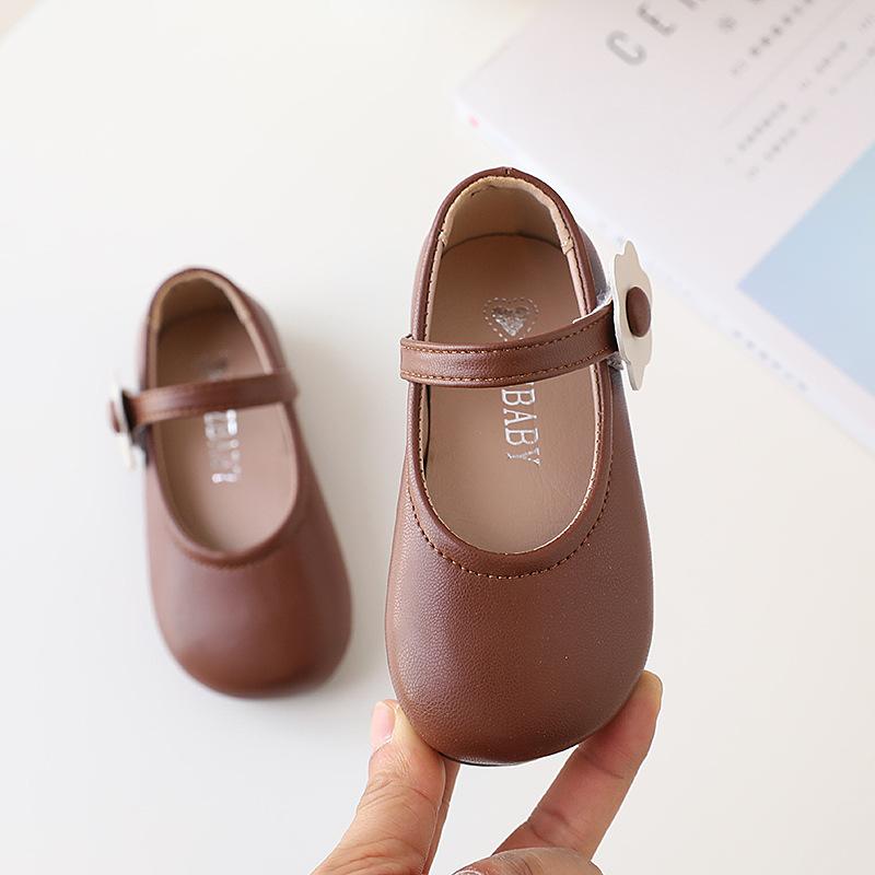 Fashion 2024 New Girls White Leather Shoes Children Flat White Shoes Girls Flower Girl School Dress Shoes Toddler Girl Footwear
