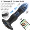 Masculino empurrando app controle vibrador telescópico massageador de próstata para homens vibrando estimulador de próstata vibrador anal brinquedo sexual