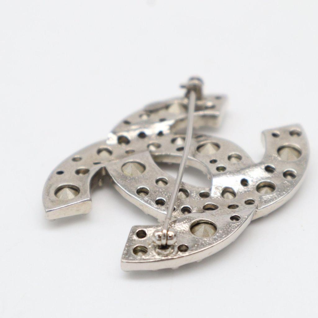 Used Returns accepted within 3 days Beautiful condition CHANEL Chanel Coco Mark Rhinestone Brooch SP A12V Brooch Silver Ladies