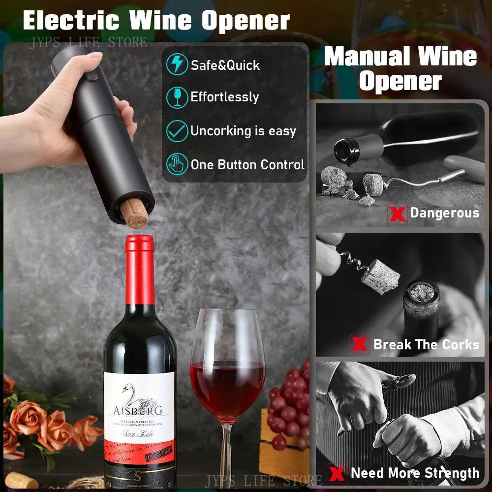 Cordless Automatic Wine Bottle Opener Battery Operated Spiral Corkscrew with One-Click Button Easy Cork Removal for Home Kitchen Bar Restaurant Use