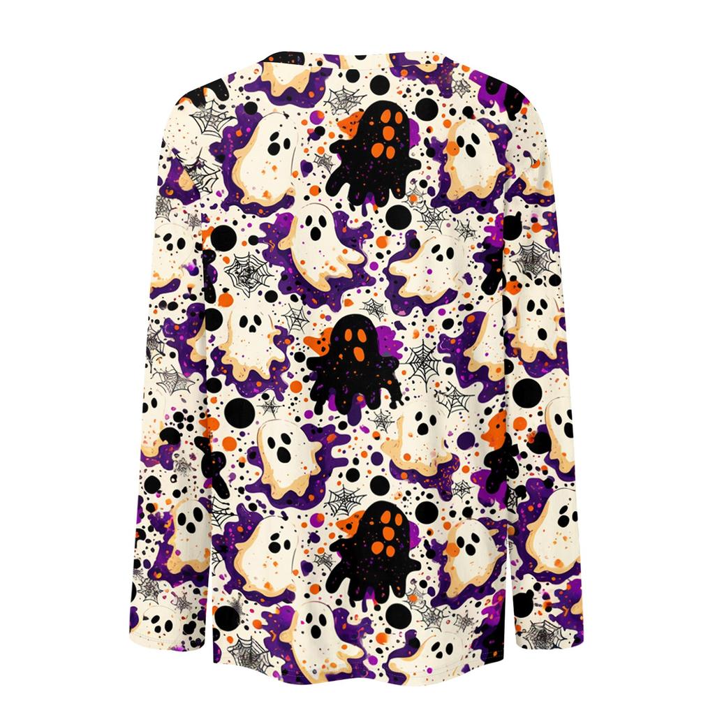 Women's Halloween Print Pullover Sweatshirt Crew Neck Long Sleeve Casual Loose Fit Top for Fall and Winter