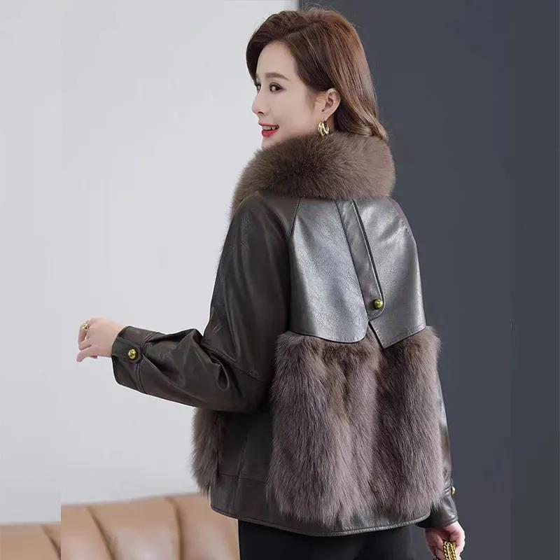 Chaqueta Casual de Invierno para Mujer con Retazos de Longitud Corta en Cuero PU