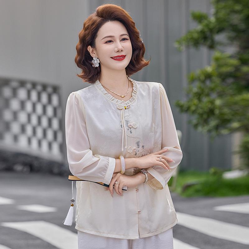 2026 Elegant Chinese Style Summer Cardigan for Middle-Aged & Elderly Women