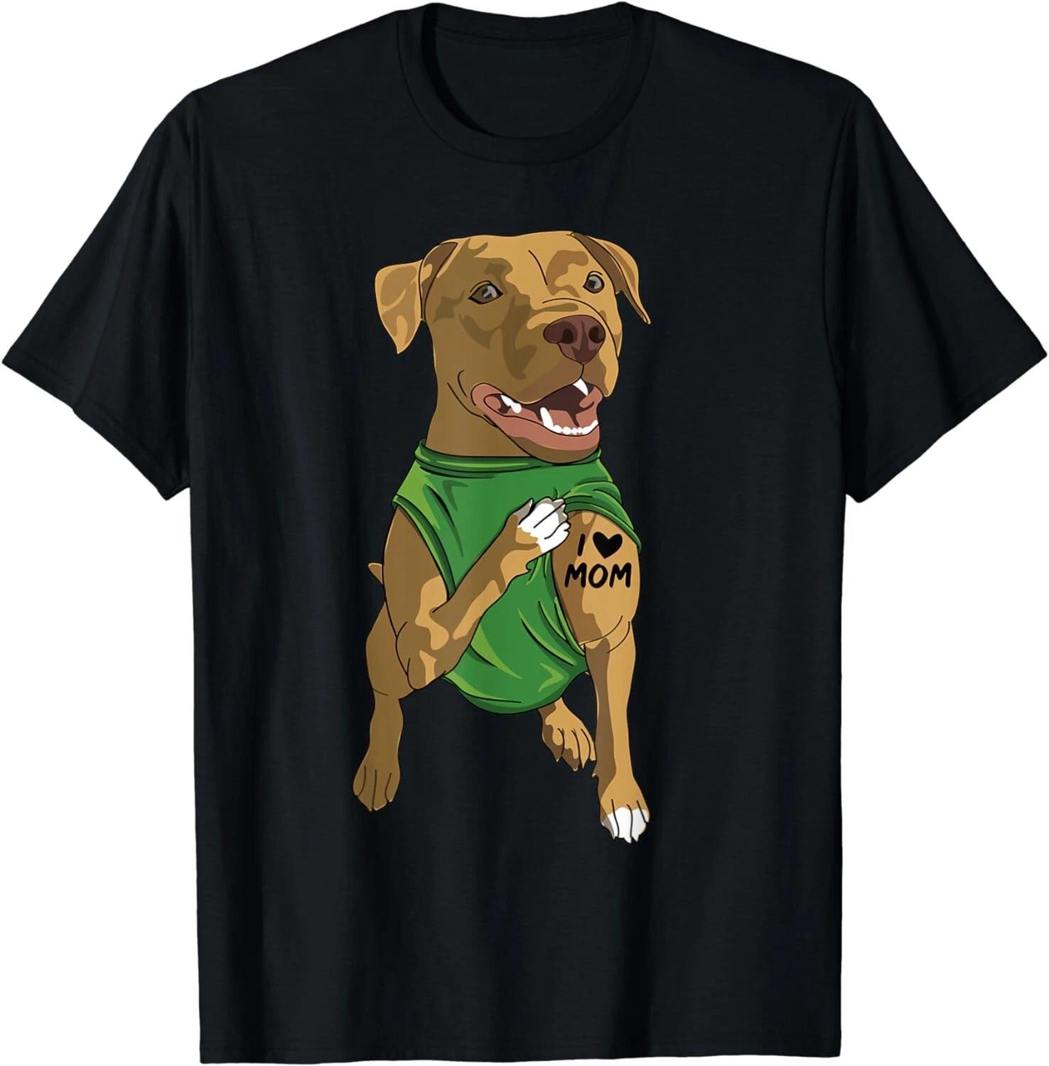 Cute Pit bull Dog Tattoo I Love Mom Pitbull Dog Lover Gift Unisex T-Shirt 3XL