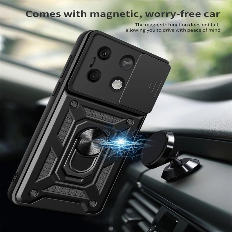 Armor Case For Xiaomi Poco F6 X6 M6 Pro M5 F5 X5 GT C65 C40 4G 5G Cover Lens Protection With Ring Magnetic Holder Coque Fundas