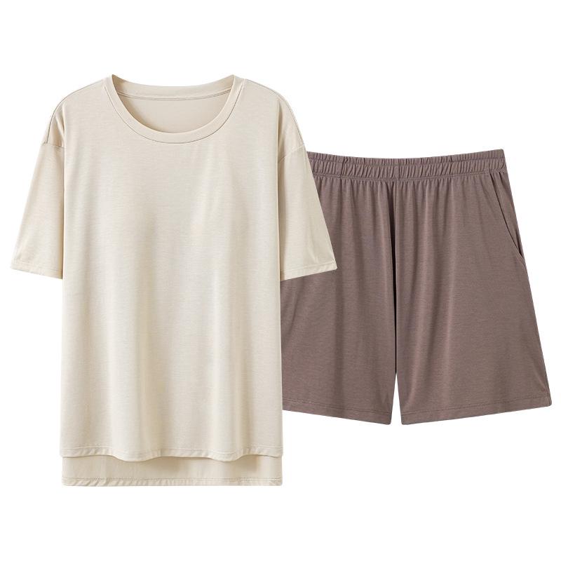 Women's Summer Modal Pajama Set with Chest Pad - Short Sleeve and Shorts, Cool Rayon, Anti-Bump, Suitable for Outdoor Wear