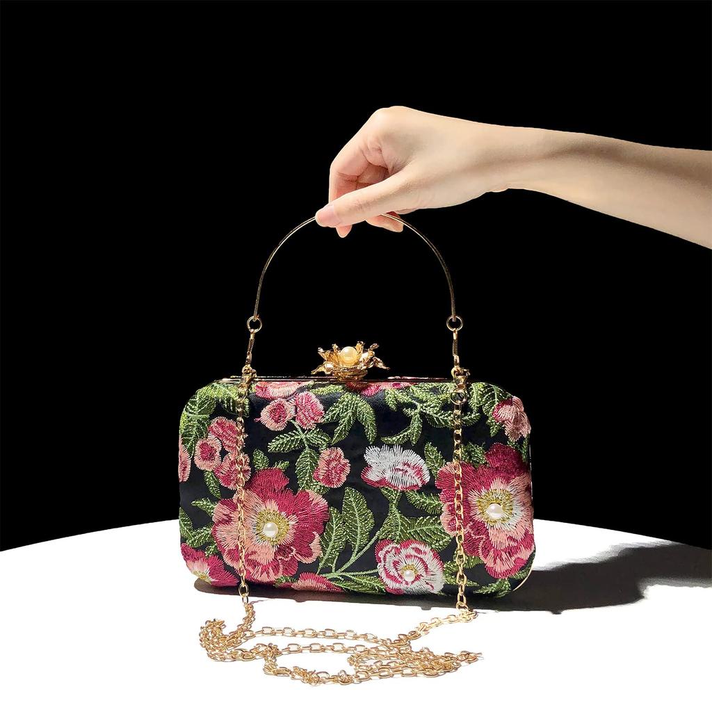 [notunu] Party Bag, Traditional Chinese Style, 2-Way, Embroidered, Retro Clutch Bag, Shoulder Bag, Hanfu, Cheongsam, Wedding, Banquet, Date, Outing,