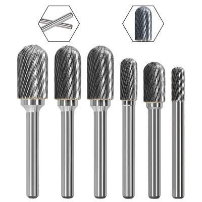 1pc 6mm Shank Cemented Carbide Rotary File Router Burr Cylindrical Bit End Milling Cutter C Type For Woodworking Drilling Metal