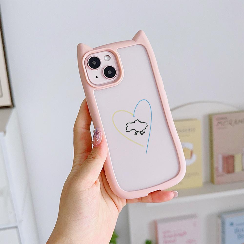 Soft Cat Ear Phone Cases for iPhone 16 15 13 12 11 Pro Max 14 Plus XR XS Max TPU Anti-Drop Transparent Acrylic Back Cover N88 Love Design
