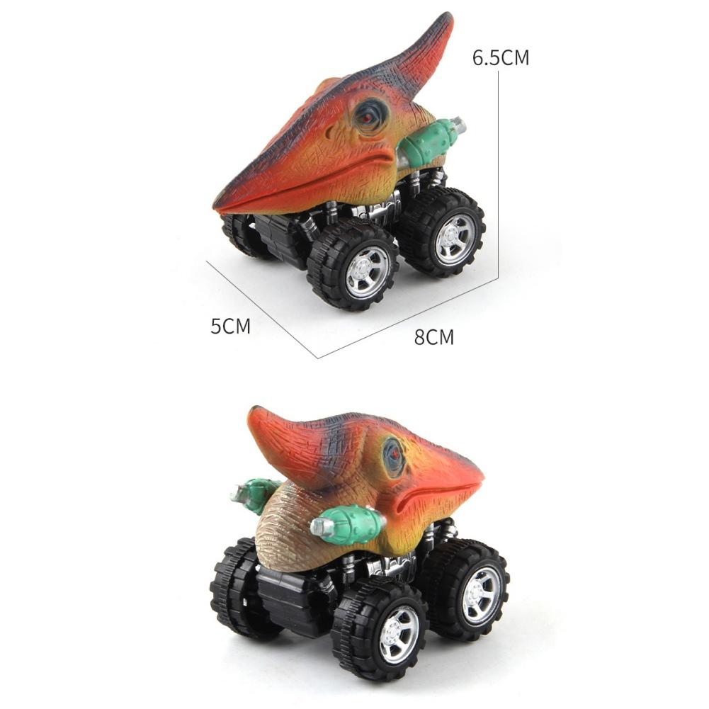6Pcs Pack - Boy Racing Dinosaur Toy Shatter-resistant Dinosaur Pull Back Car Simulation Tyrannosaurus Triceratops Model Off-road Vehicle