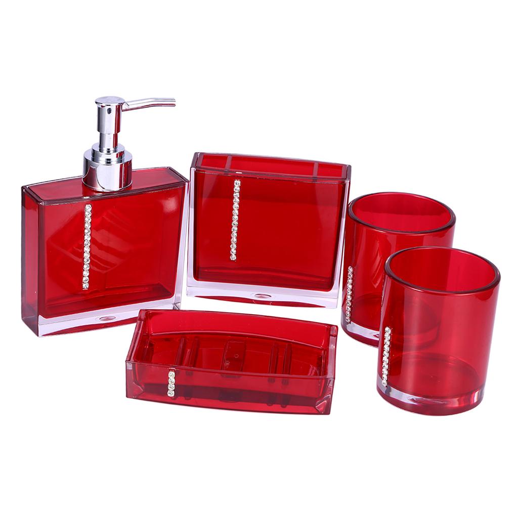 Acrylic 5pc Bathroom Accessories Set Bath Cup Bottle Toothbrush Holder Soap Dish