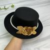 Elegant Pearl Flower Bridal Flat Top Hat For Lady