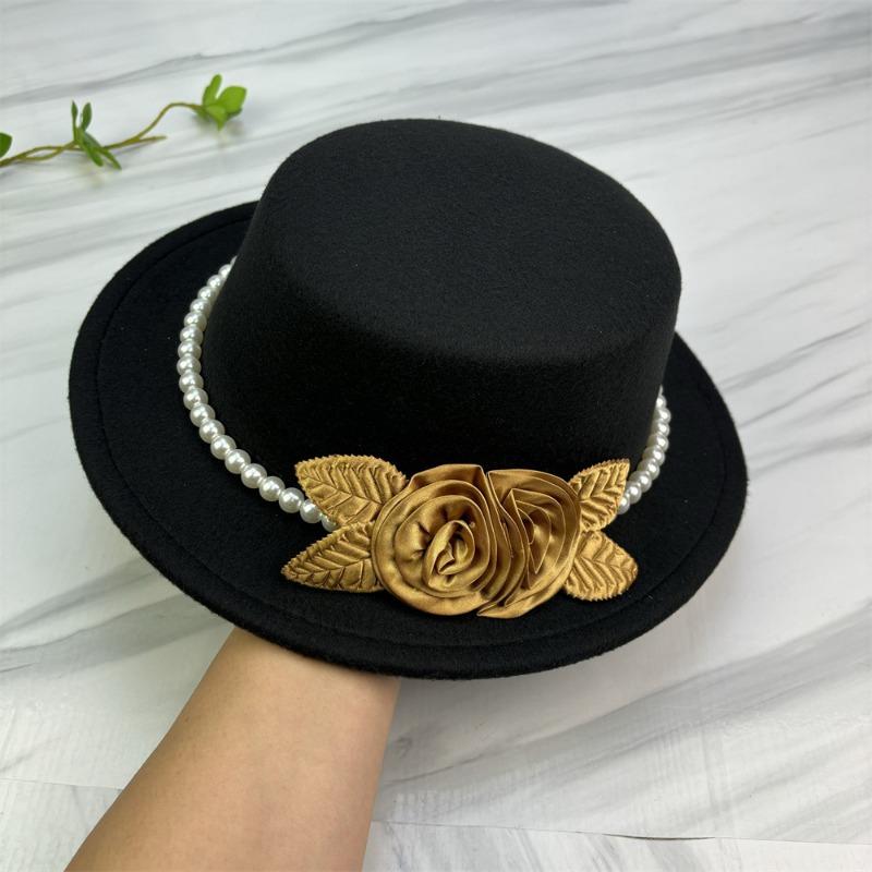 Elegant Pearl Flower Bridal Flat Top Hat For Lady