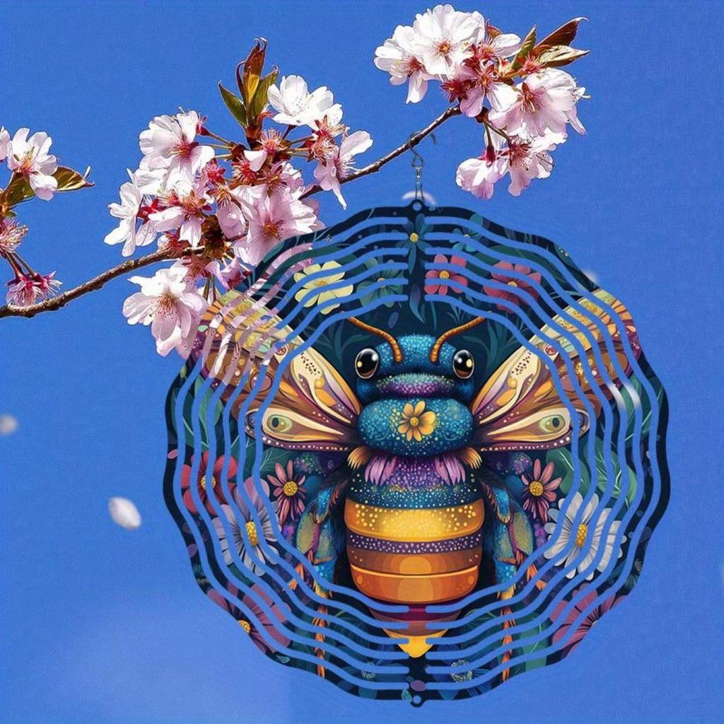 Metal Wind Spinner Outdoor Decor with Colorful Bees Flowers 360 Rotating Hook for Garden Yard Balcony Halloween Christmas Thanksgiving