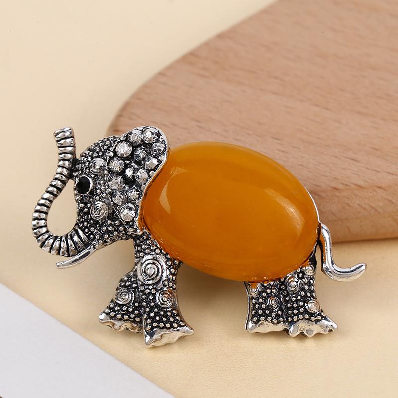 Animal Embossed Shell Inlay Lucky Elephant Brooch Pin For Men Women Decor