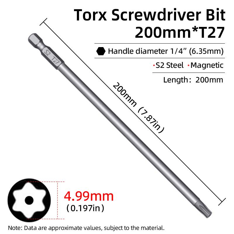 200mm Torx šroubovací bity Magnetické Dutá Hlava Květ Švestky Ocel S2 Bezpečnostní bit T6-T40 1/4'' Šestihranná Stopka Ruční Elektrické Nářadí