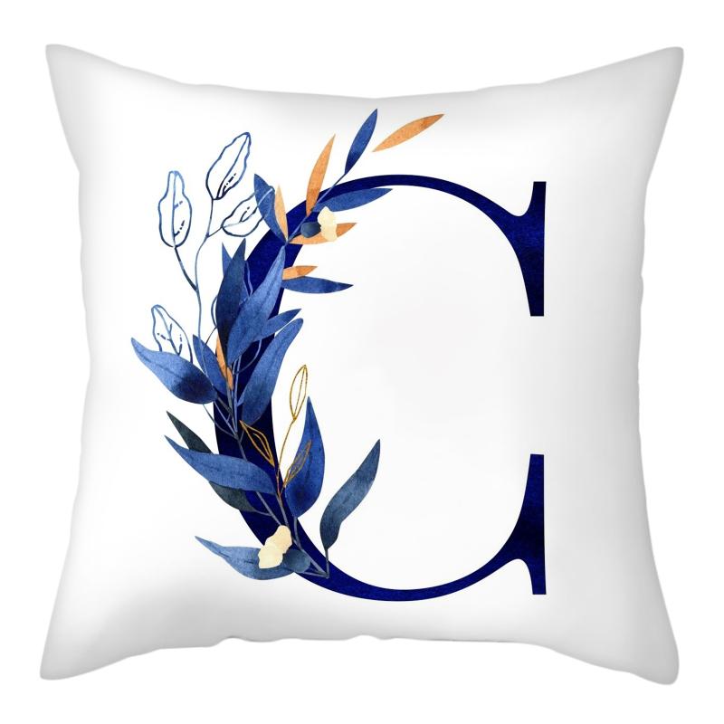 45x45cm Creative Floral Surround Design 26 Letters Blue Pillowcase Wedding Party Home Decor Sofa Office Seat Cushion Cover