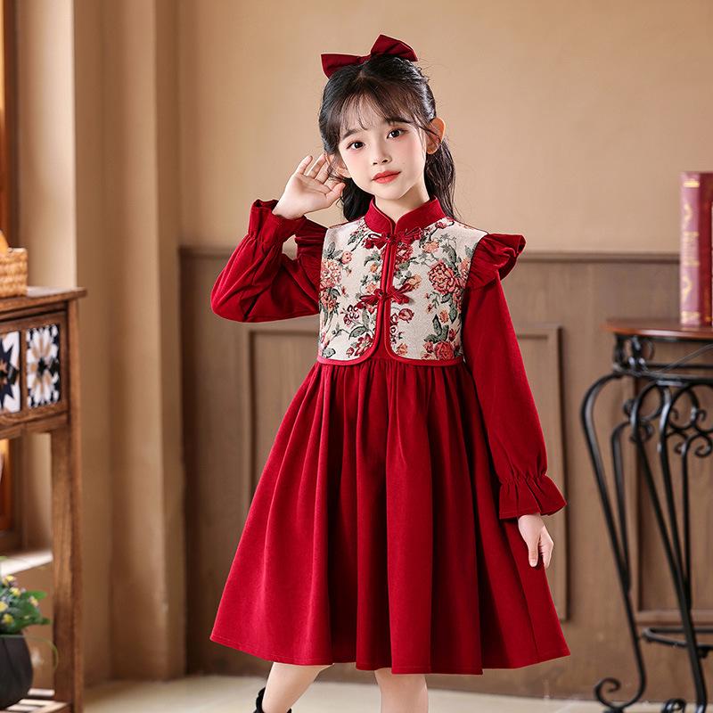 

Girls New Year Long-Sleeve Qipao: Children s Chinese-Style Autumn/Winter Dress 2026 150cm