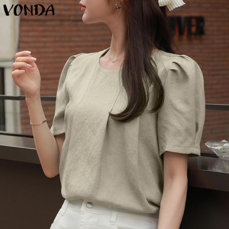 

Женские однотонные элегантные повседневные свободные топы VONDA с ​​короткими рукавами