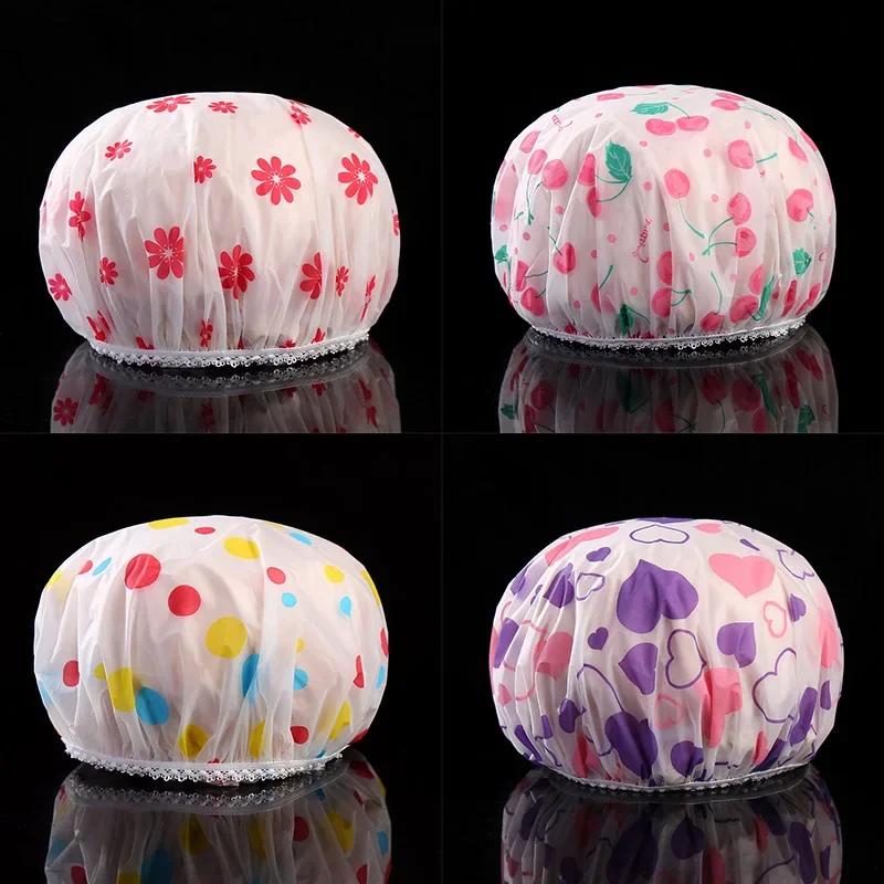 Reusable Shower Cap with Elastic Band Waterproof & Thicken Bathing Hat for Women Perfect for Hair Salon & Home Use