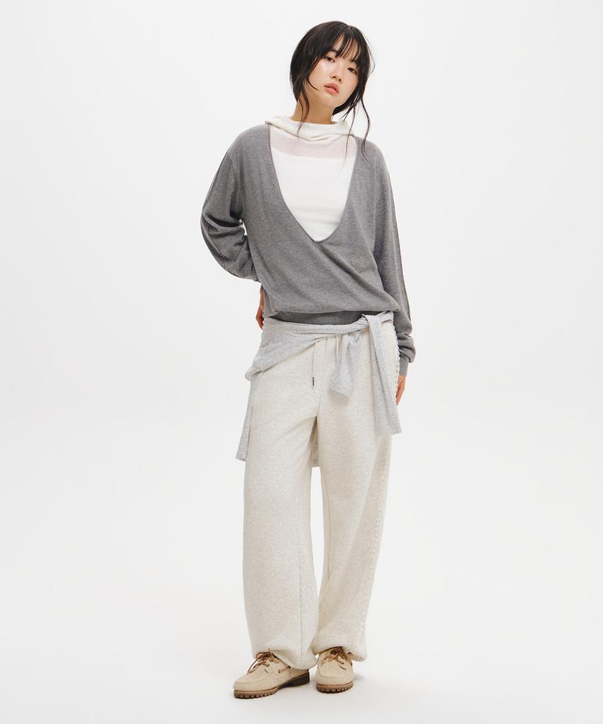 GENERALIDEA [Suyeon Pick] Deep V-Neck Loose Fit Knit Pullover [Melange Grey] / Gf3Lkp506