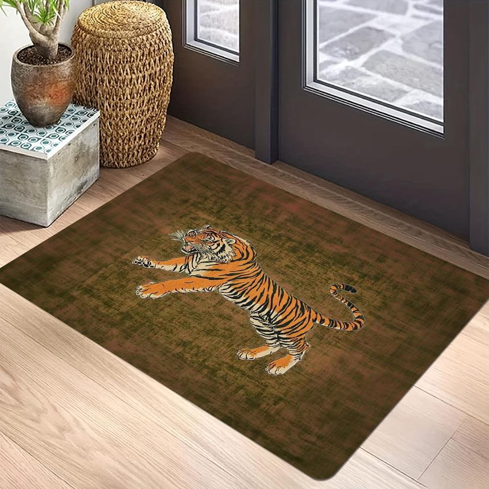 Retro Tiger Printed Kitchen Carpet Living Room Dining Room Laundry Floor Mat Bath Balcony Hallway Non-slip Door Mat