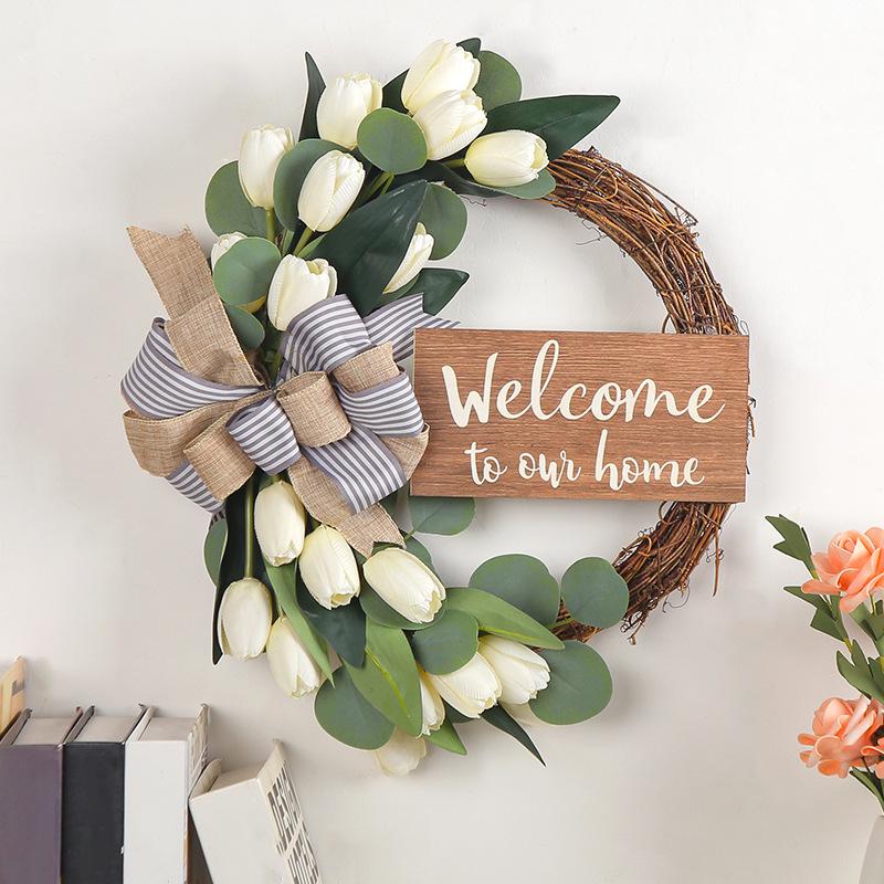 Spring Tulip & Eucalyptus Wreath - Home & Festival Door Decoration