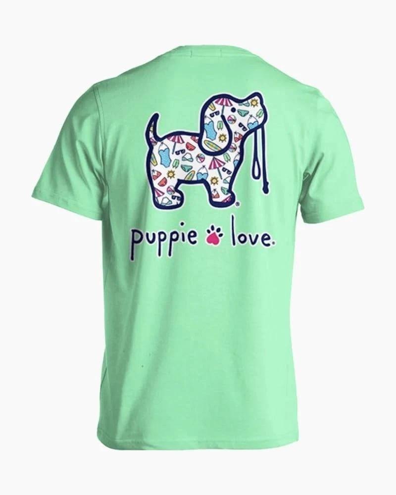 Puppie Love Pool Day T-Shirt, Mint Green, Summer Beach Print Design, XX-Large S
