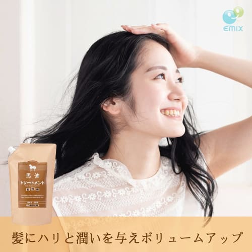 Azuma Shoji Horse Oil Treatment Refill Value 1,000g [Includes Imabari towel handkerchief] (Flower pattern)