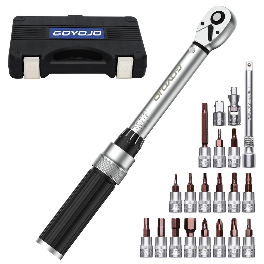 GOYOJO Preset Torque Wrench Torque for and Machine Maintenance 21 21-Piece Set, 1/4-Inch Drive, 2-24 N.m, Bi-Directional, ±3% Accuracy, Automotive,