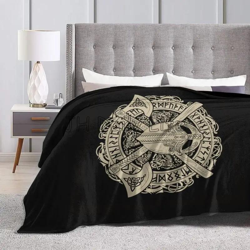 Norse Rune Print Flannel Fleece Plush Blanket Soft Warm Lightweight Cozy Fuzzy Throw Blankets for Bed Couch Sofa Travel Camping