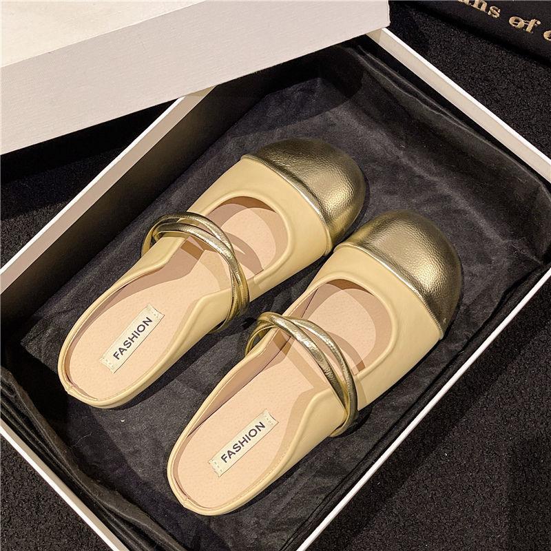 

French evening slippers women s summer wear new versatile Internet celebrity soft sole bag head half support single shoes go out sandals 35